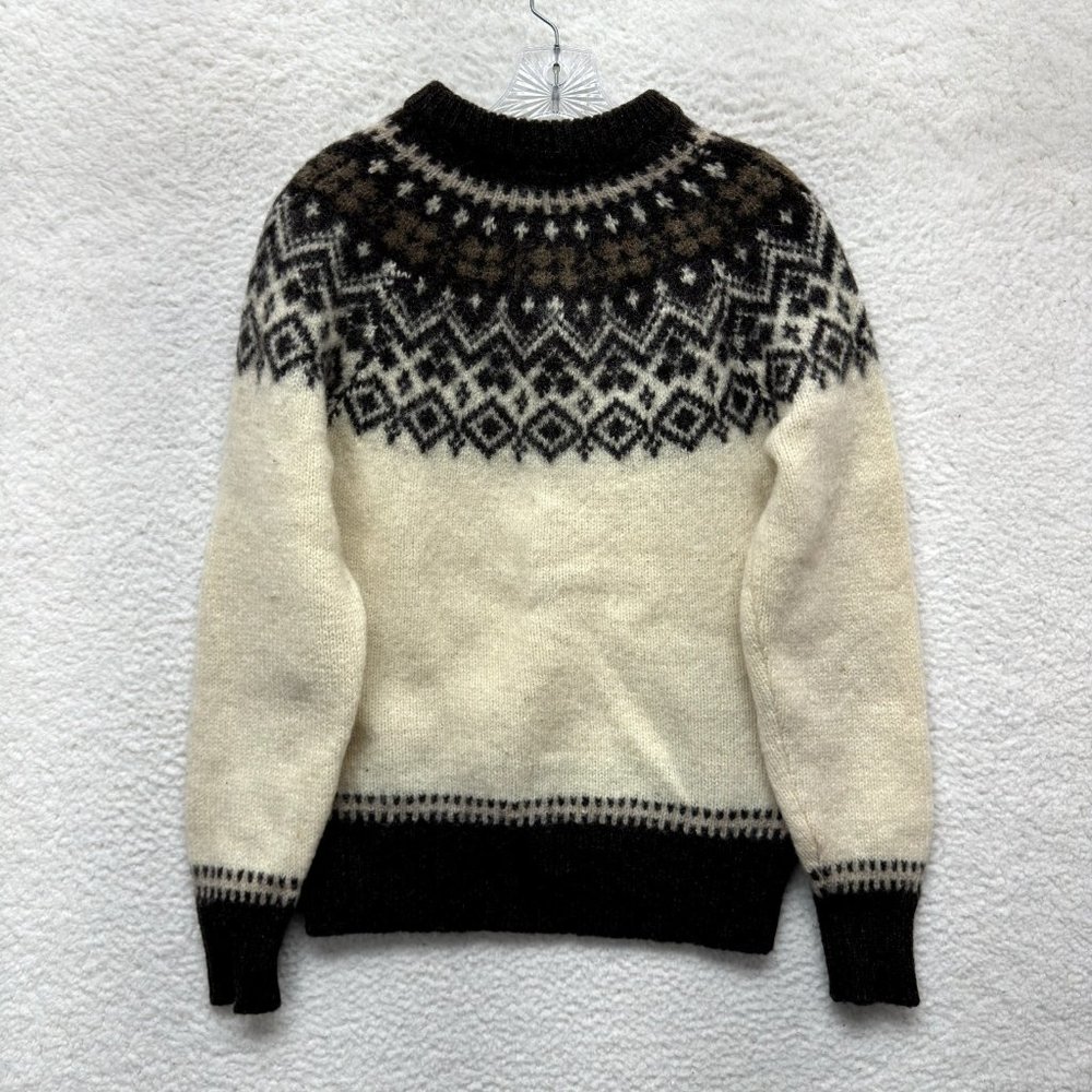 80s 90s Vintage Woolrich Wool Sweater M Medium Womens Ivory Nordic Fair Isle - Picture 2 of 6